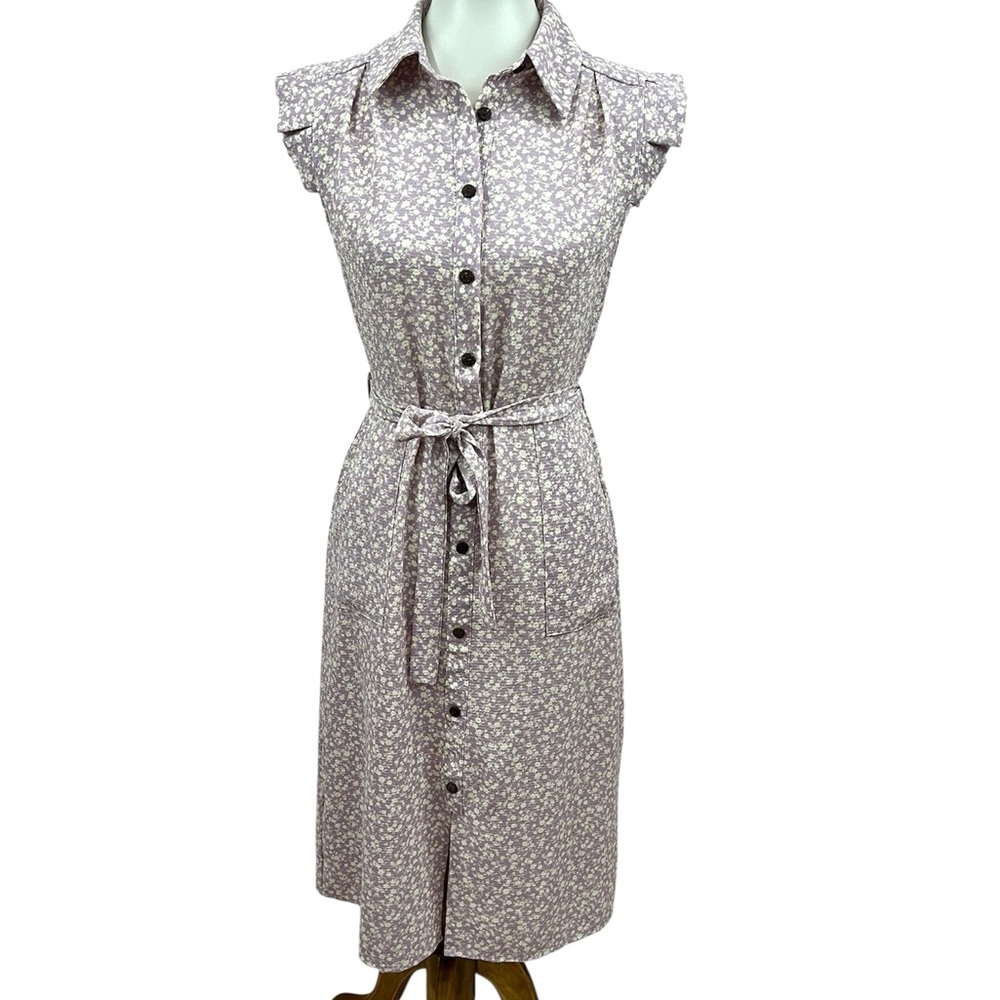 Modcloth Monteau Lavender Ditsy Floral Retro Collar Button Front Shirt Dress